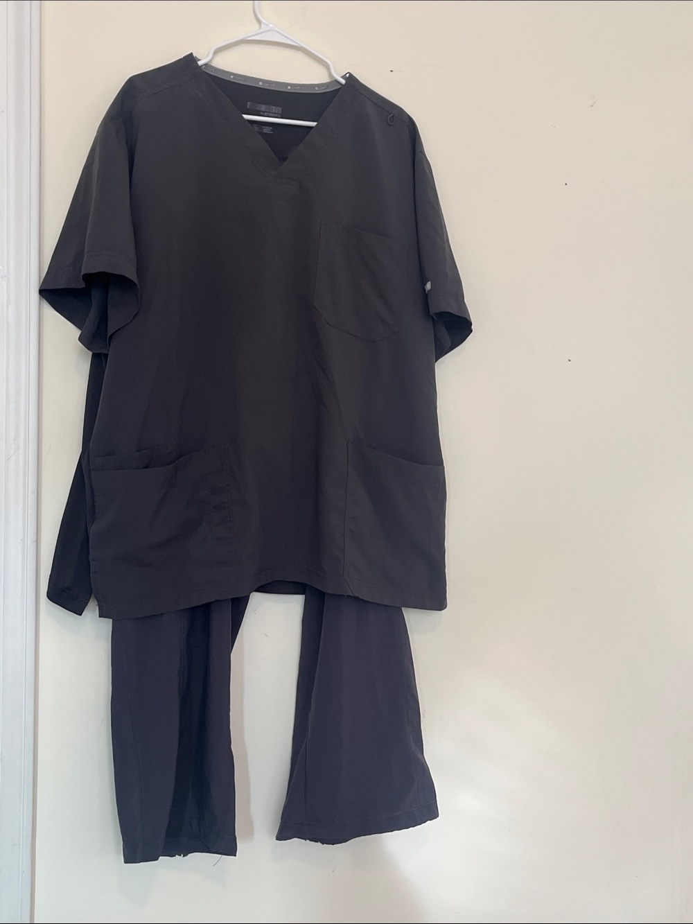 Dark Gray 2 piece women’s scrubs set. Stain resistant material.